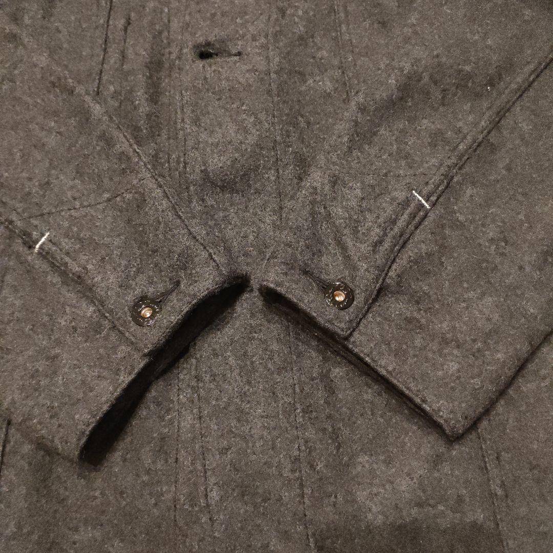 ポストオーバーオールズ ウール ノーカラージャケット L チャコールグレー