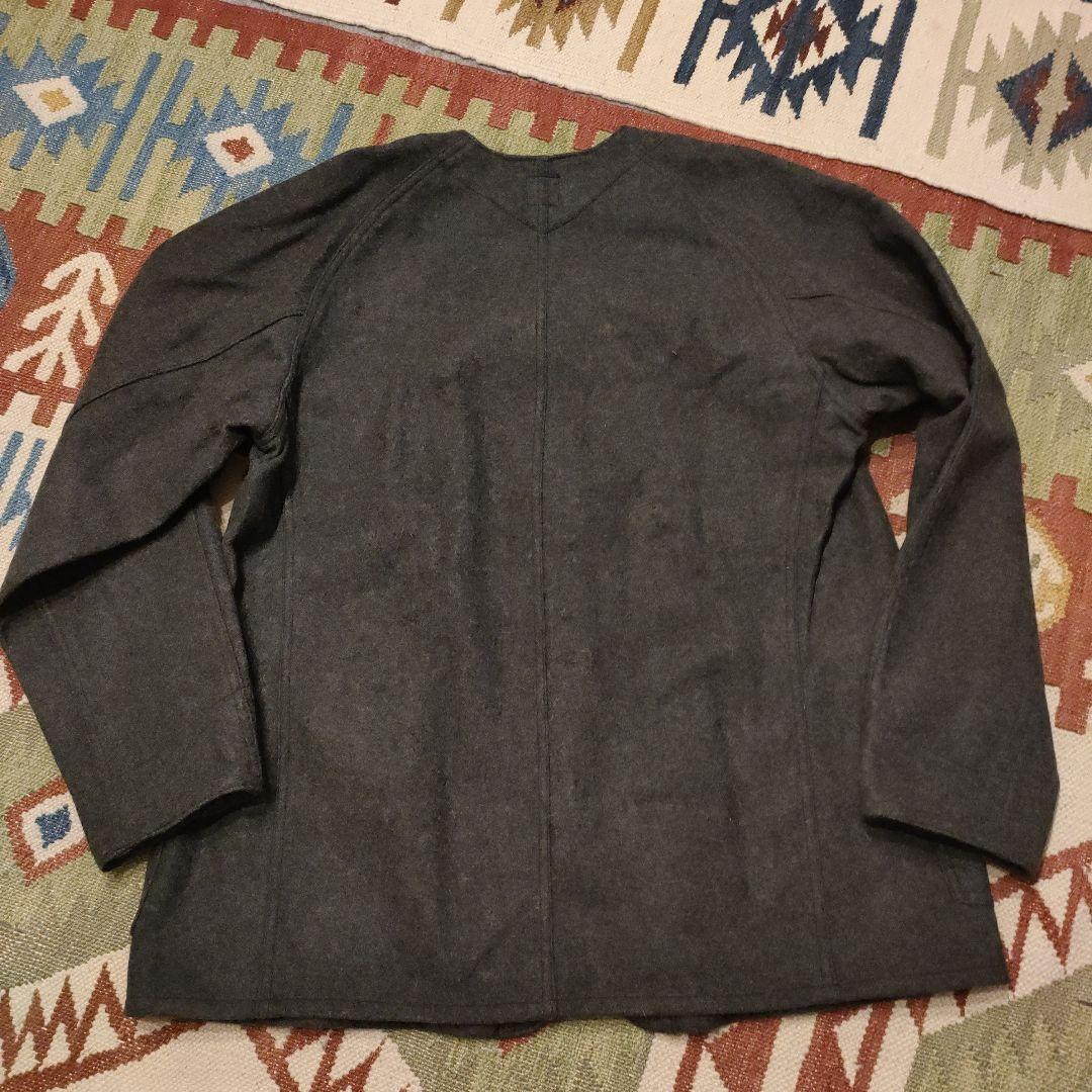 ポストオーバーオールズ ウール ノーカラージャケット L チャコールグレー