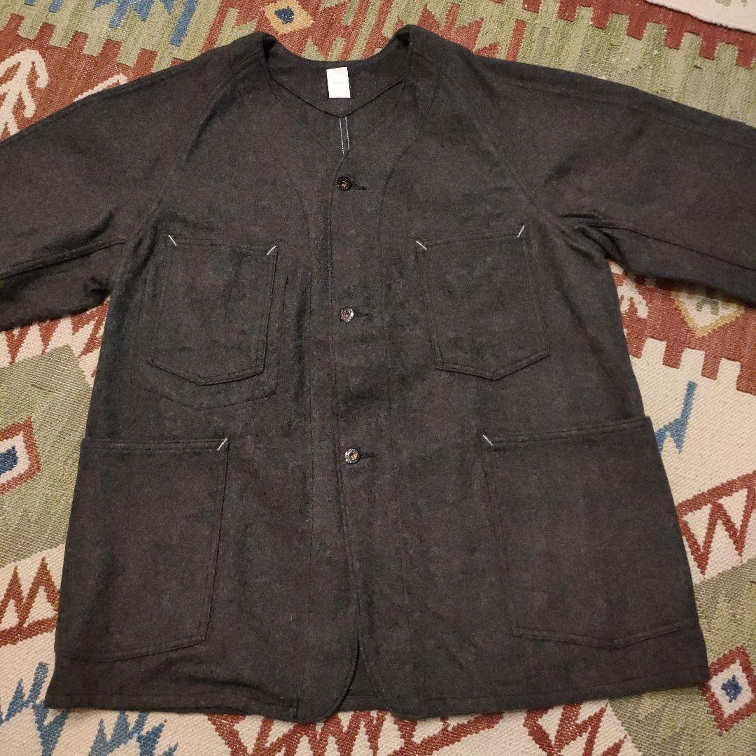ポストオーバーオールズ ウール ノーカラージャケット L チャコールグレー