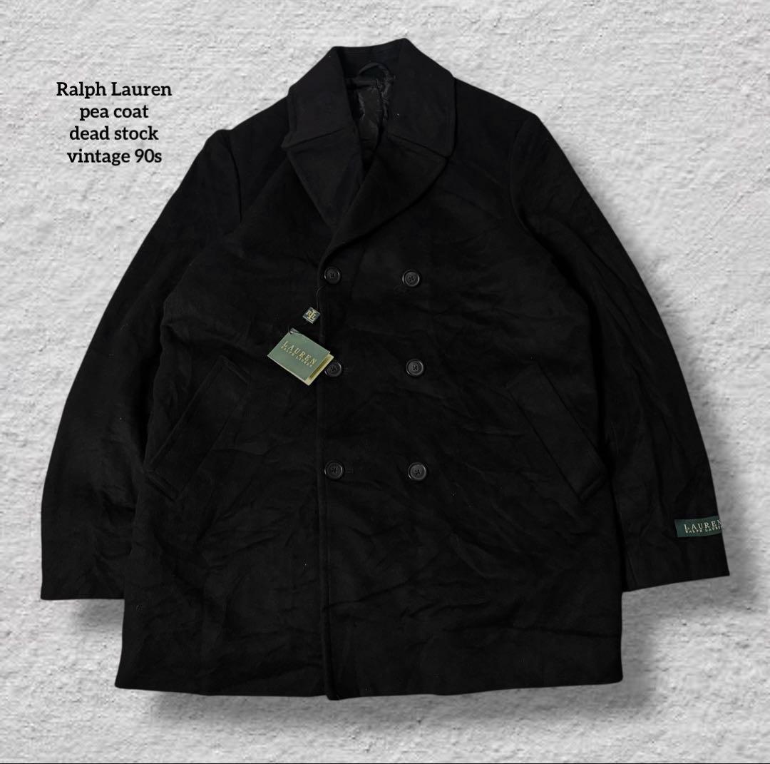 ラルフローレンピーコートデッドストック90sブラックvintage古着ウールL