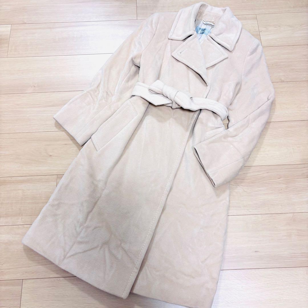 マックスマーラ　ベルテッドコート　銀タグ　ウール　アンゴラ　ベージュ34 S