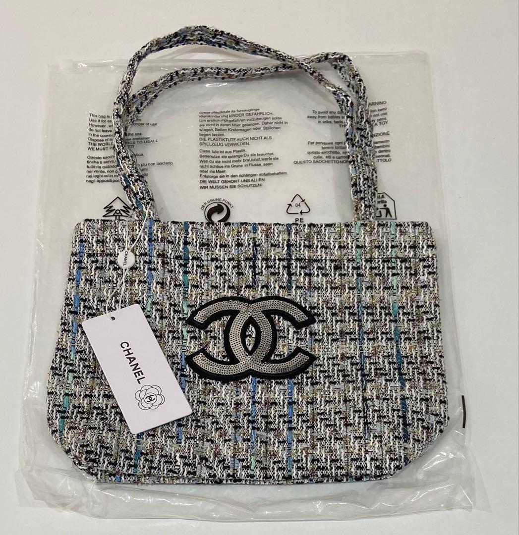 ラメニット　ハンドバッグ　トートバッグ ブルー