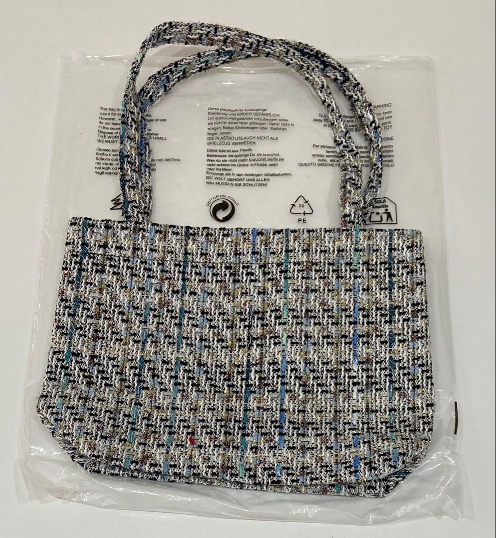 ラメニット　ハンドバッグ　トートバッグ ブルー