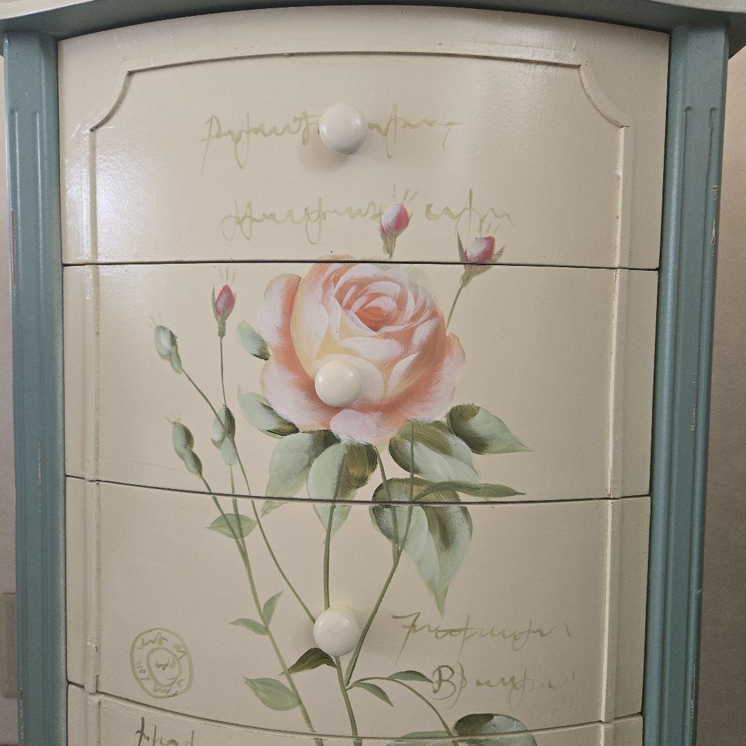 ローズデザインの5段チェスト　世界にひとつだけの花ハンドペイント
