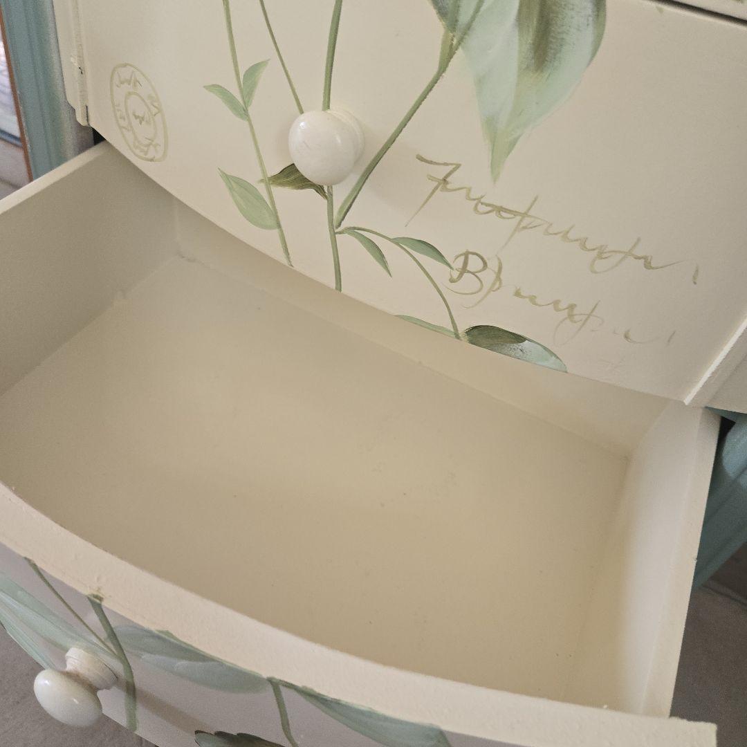 ローズデザインの5段チェスト　世界にひとつだけの花ハンドペイント