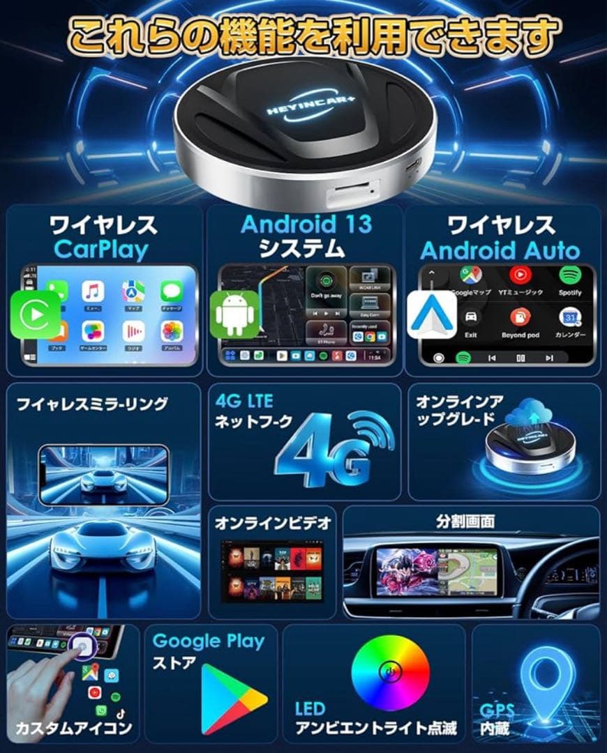 【人気】HEYINCAR+ CarPlayAIBox Android Auto