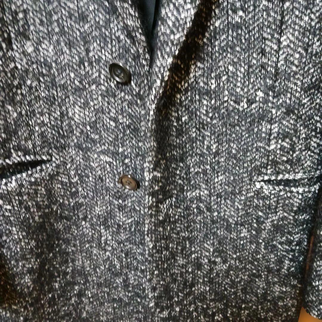 リチウムオム ツイード チェスターコート黒系サイズ44