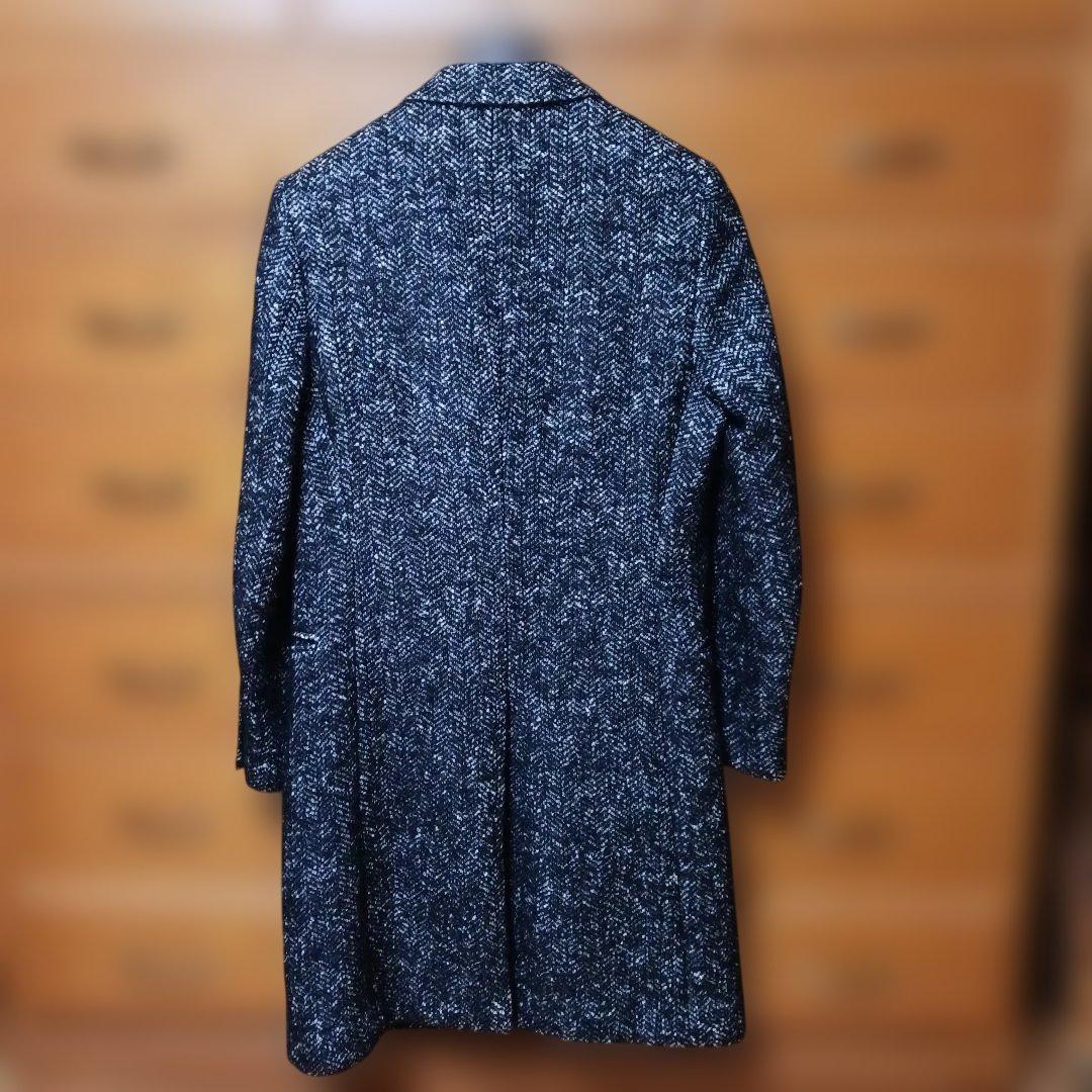 リチウムオム ツイード チェスターコート黒系サイズ44