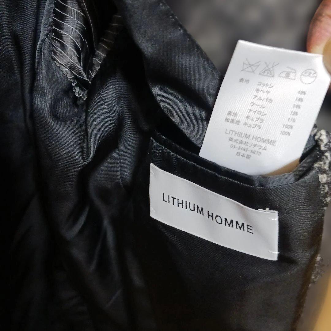 リチウムオム ツイード チェスターコート黒系サイズ44