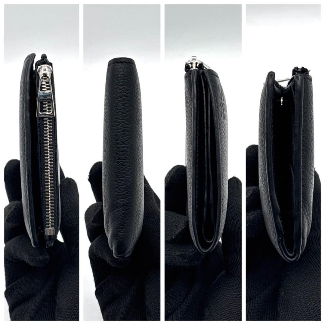 人気 ロエベ コンパクトウォレット 二つ折り財布 黒 レザー アナグラム