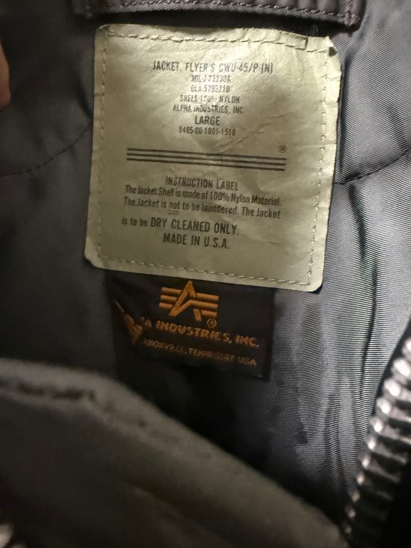 ALPHA INDUSTRIES CWU-45/P フライトジャケット L