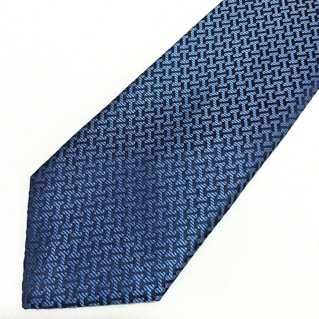 未使用級 H織りタイ ファソネH柄 エルメス HERMES ネクタイ ネイビー