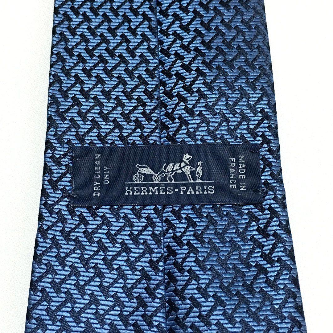 未使用級 H織りタイ ファソネH柄 エルメス HERMES ネクタイ ネイビー