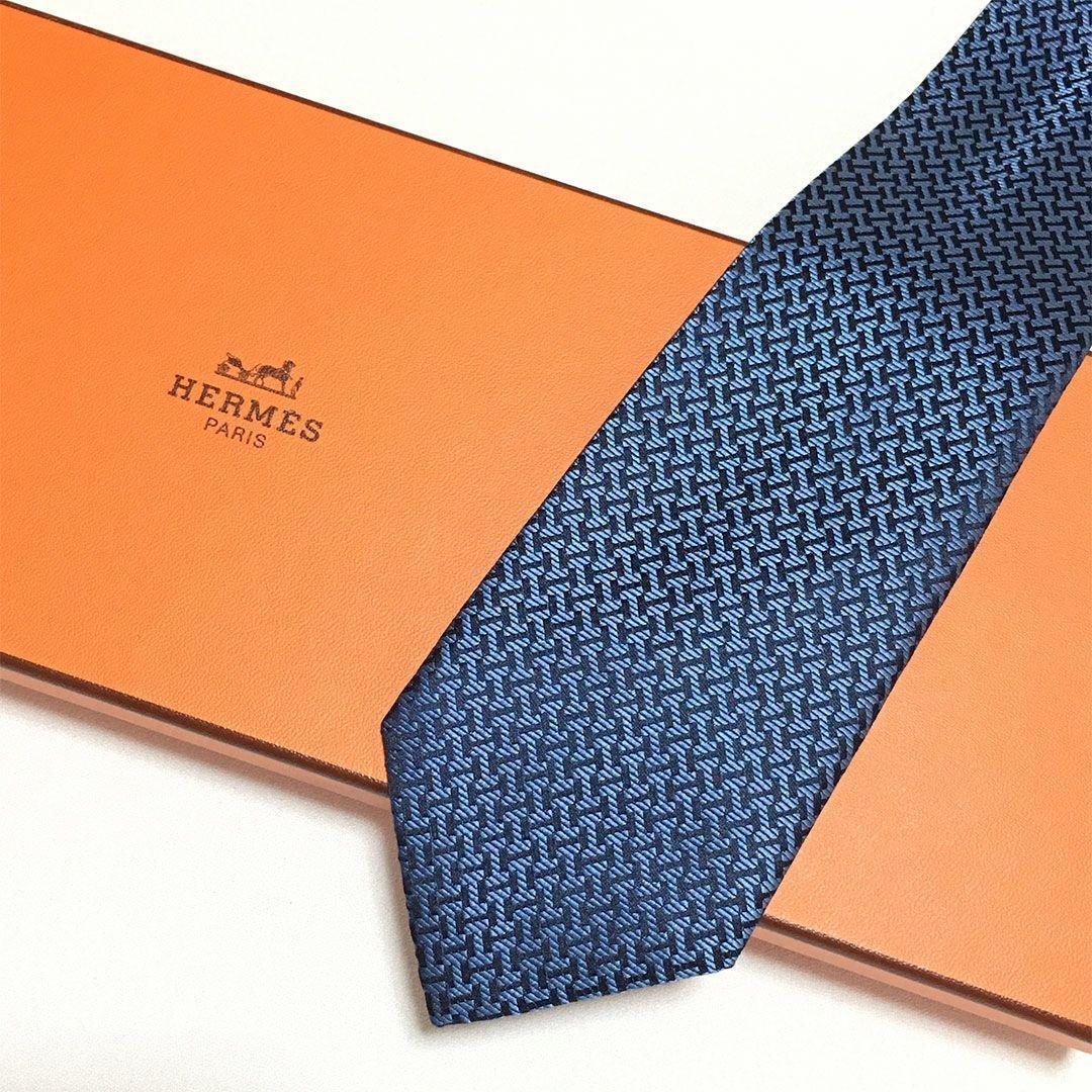 未使用級 H織りタイ ファソネH柄 エルメス HERMES ネクタイ ネイビー