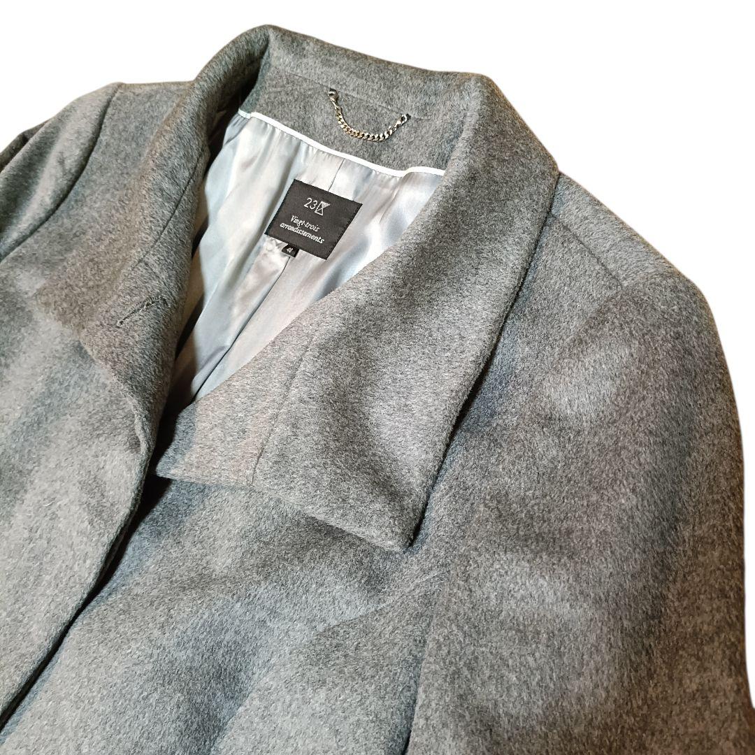 23区 カシミヤ100％ スタンドカラーコート 48 グレー 大きいサイズ 美品