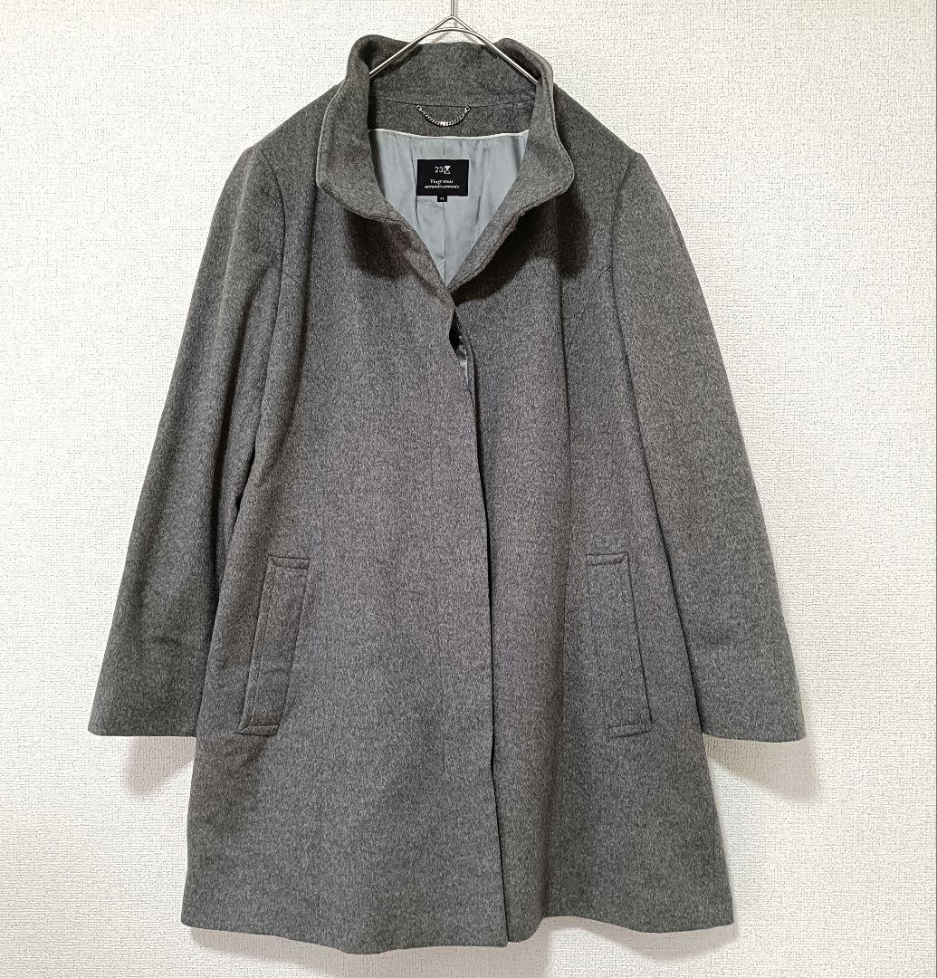 23区 カシミヤ100％ スタンドカラーコート 48 グレー 大きいサイズ 美品