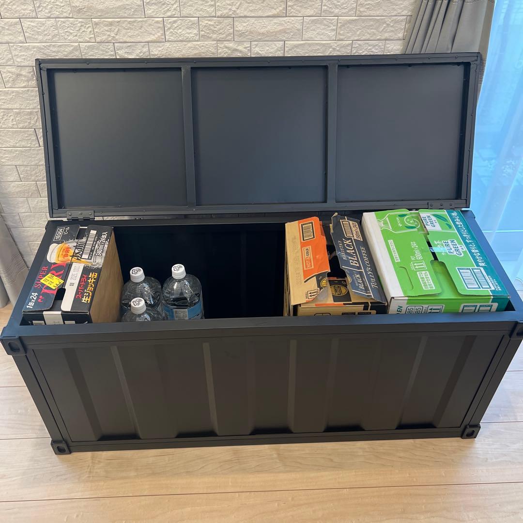 未使用！大容量 スチール製 収納ボックス 蓋付き 完成品！ブラック