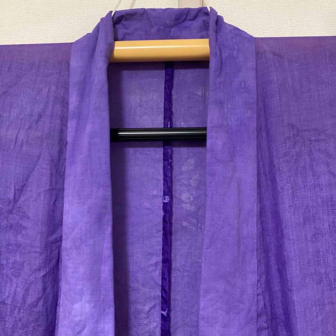 本麻　洗える長襦袢　バイオレット　カラー襦袢　草花柄　リサイクル　管理tn