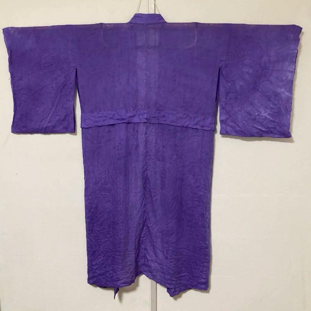 本麻　洗える長襦袢　バイオレット　カラー襦袢　草花柄　リサイクル　管理tn