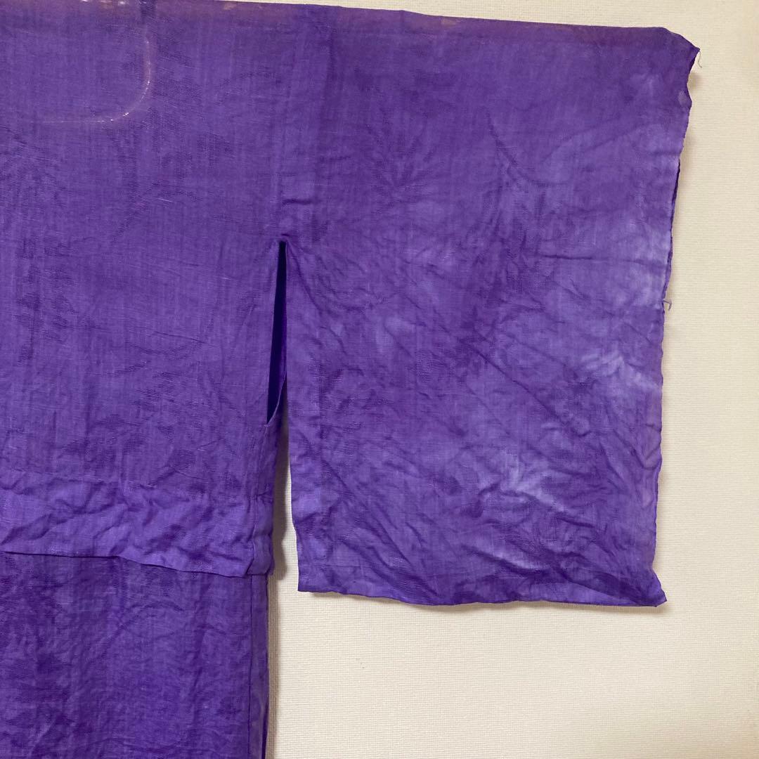 本麻　洗える長襦袢　バイオレット　カラー襦袢　草花柄　リサイクル　管理tn