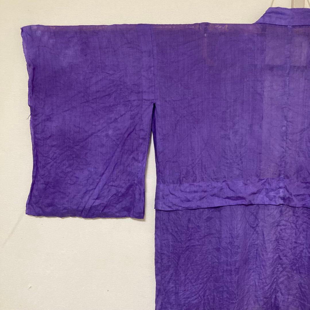 本麻　洗える長襦袢　バイオレット　カラー襦袢　草花柄　リサイクル　管理tn