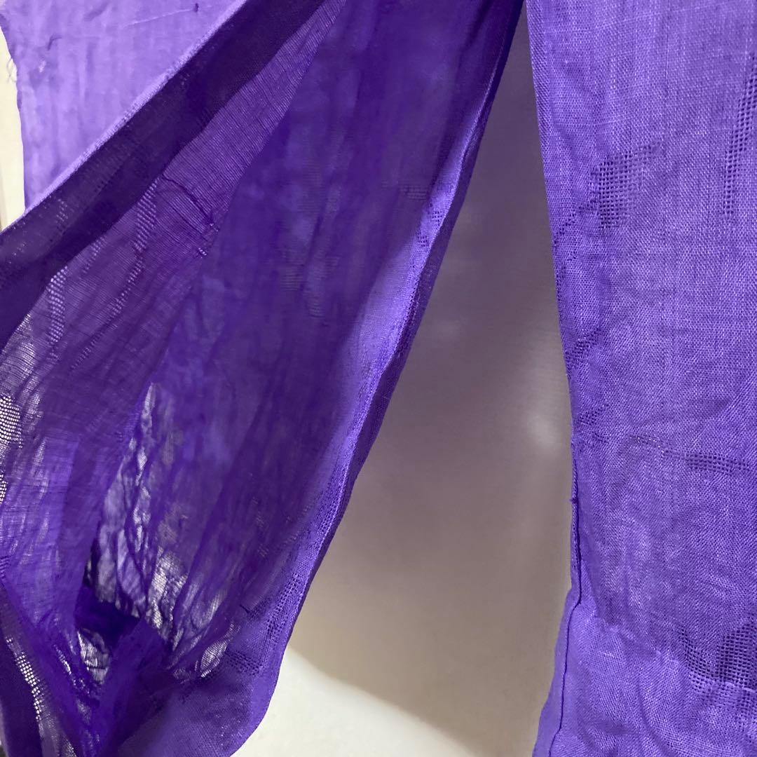 本麻　洗える長襦袢　バイオレット　カラー襦袢　草花柄　リサイクル　管理tn