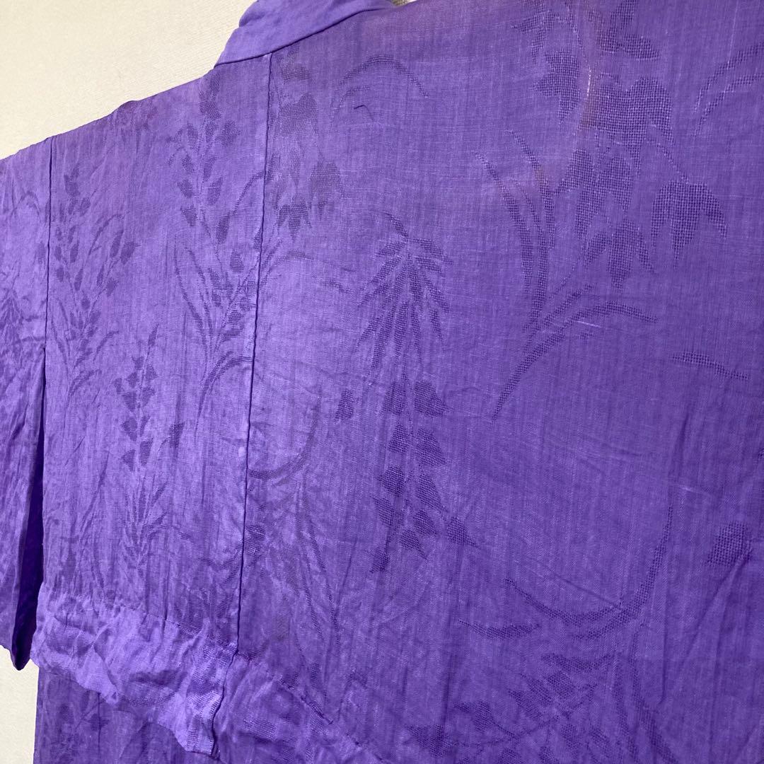 本麻　洗える長襦袢　バイオレット　カラー襦袢　草花柄　リサイクル　管理tn