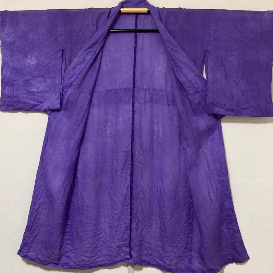 本麻　洗える長襦袢　バイオレット　カラー襦袢　草花柄　リサイクル　管理tn