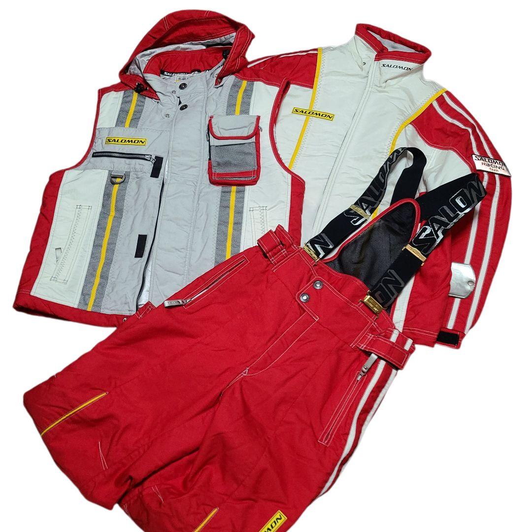 泥*子様 ✨️希少 貴重✨️サロモン スキーウェア パンツ ベスト 3点 L 赤