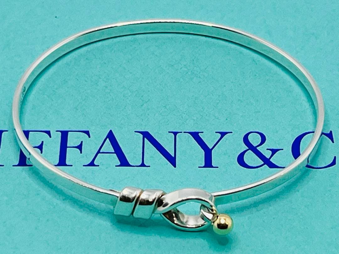 c630 美品　ティファニー　ラブノット　フック&アイ　バングル　750/925