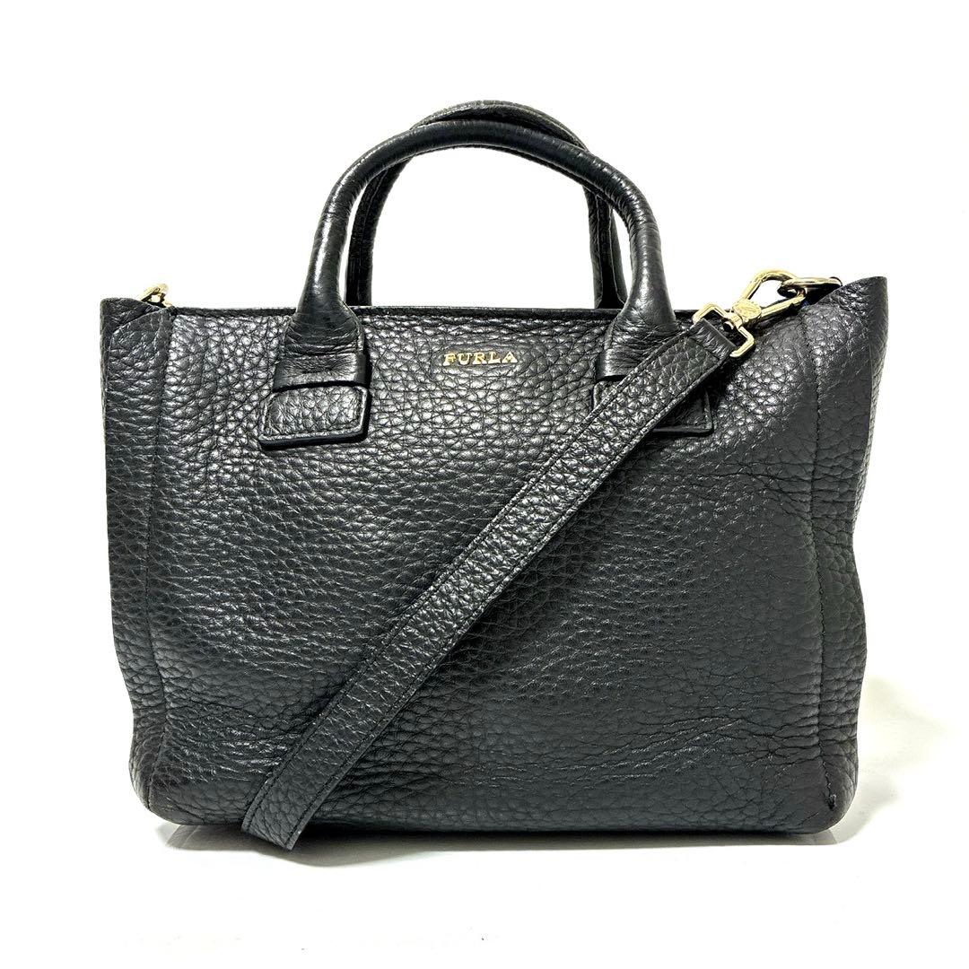 フルラ　カプリッチョ　ショルダーバッグ　2way 黒　ブルー　シボ