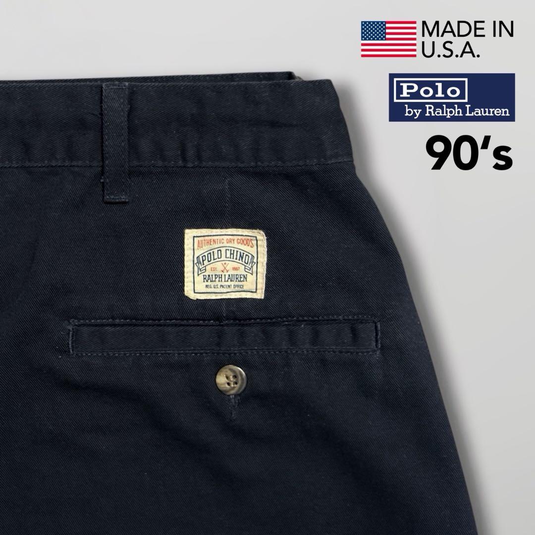 90s USA製 Ralph Lauren ポロチノ ツータック 初期タグ