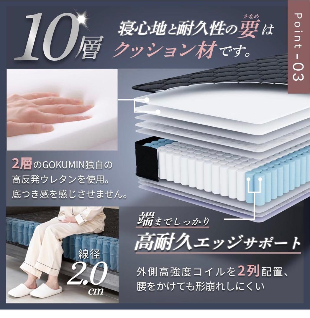 バ*子様 GOKUMIN ポケットコイル 厚さ20cm ホワイト