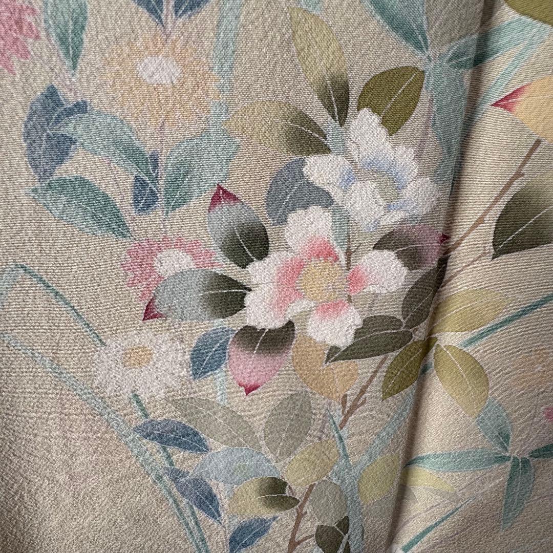 超美品　正絹　袷　訪問着　着物　着丈161　裄66　クリーム　黄緑　水色　ピンク