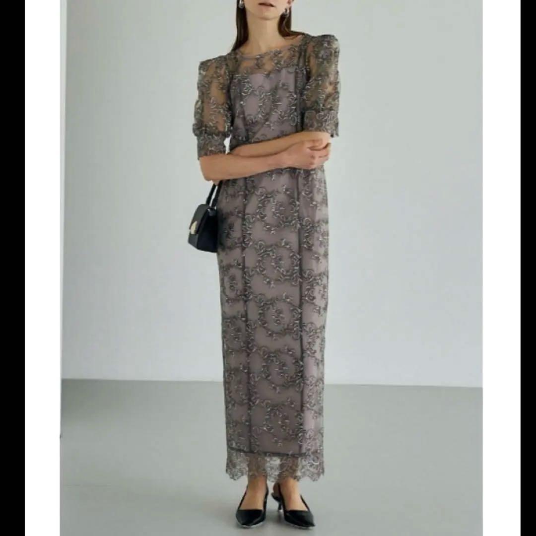 新作✨新品 リルアー ペイズリーパターンドレス 刺繍 レース 結婚式 グレー M