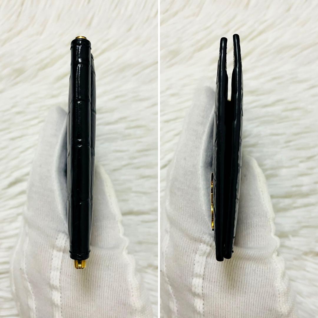 極美✨付属完備✨サンローラン マネークリップ レザー ロゴ金具 クロコ ブラック