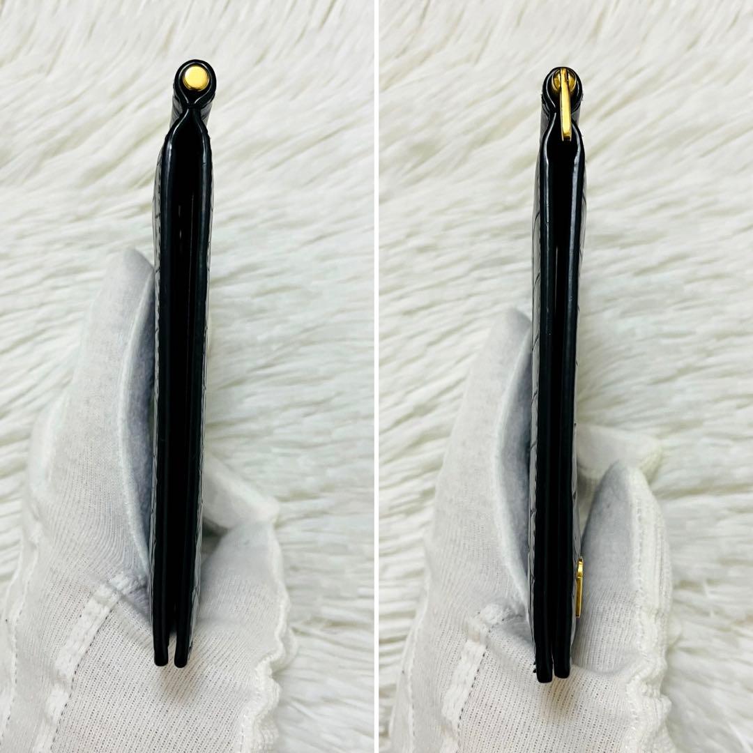 極美✨付属完備✨サンローラン マネークリップ レザー ロゴ金具 クロコ ブラック