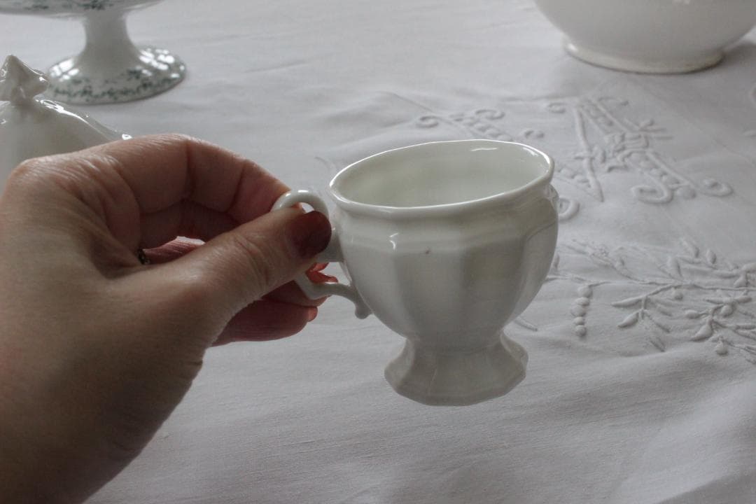 お花のクリームポット【ポ・ア・クレム】ポーセレン白磁器 /フランスアンティーク