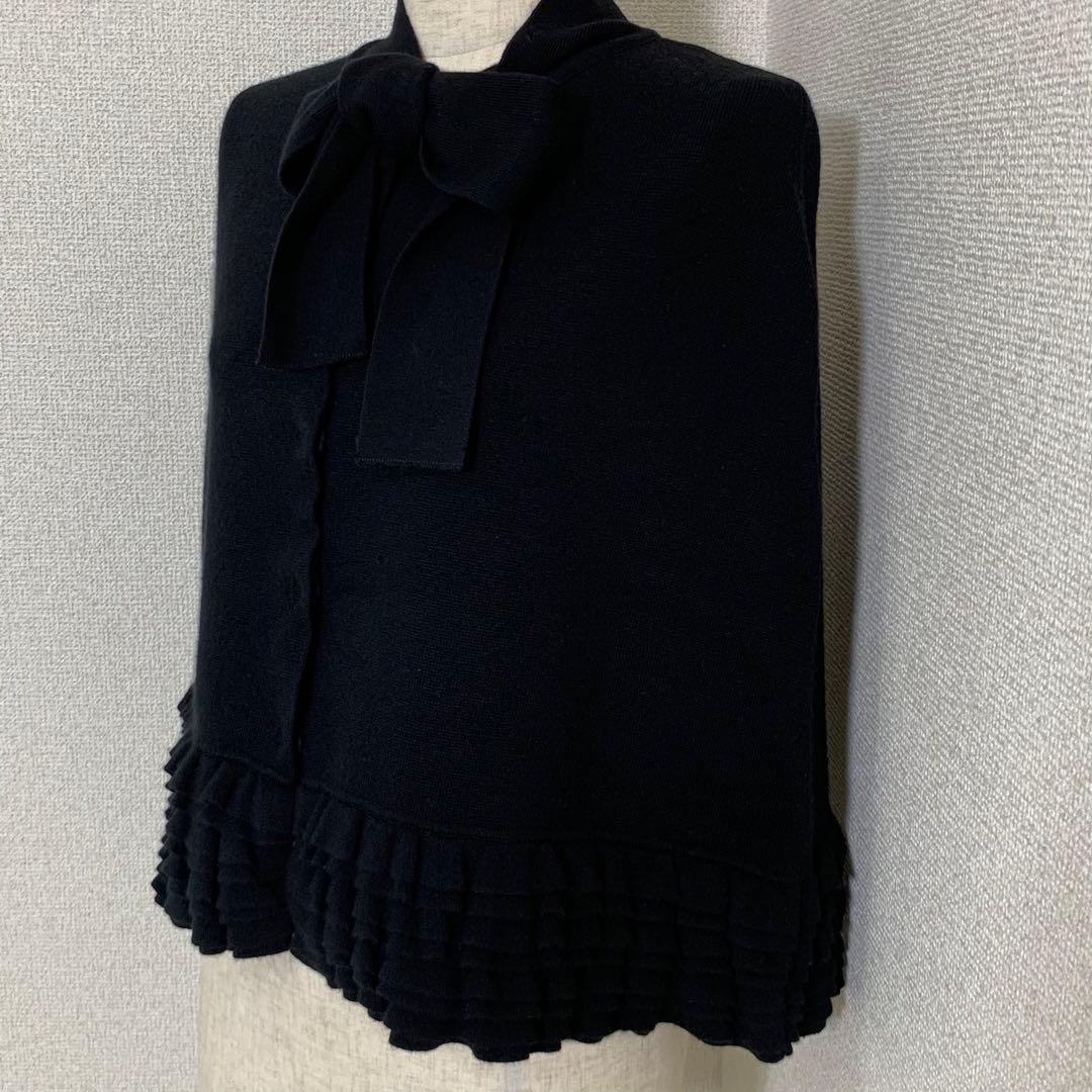 5820.VALENTINO シルク カシミヤ 混 リボン ポンチョ