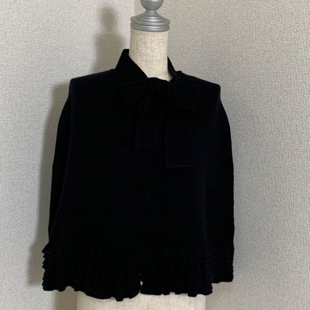 5820.VALENTINO シルク カシミヤ 混 リボン ポンチョ