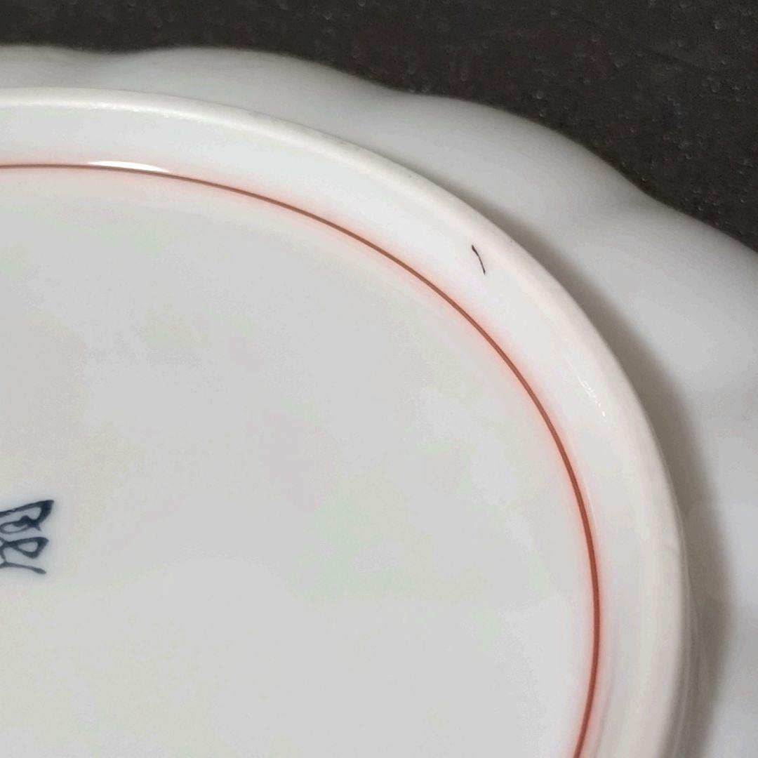 未使用品　有田焼　陶扇　銘々皿揃　中皿5枚　菊割皿　錦絵　赤絵　金彩　古伊万里