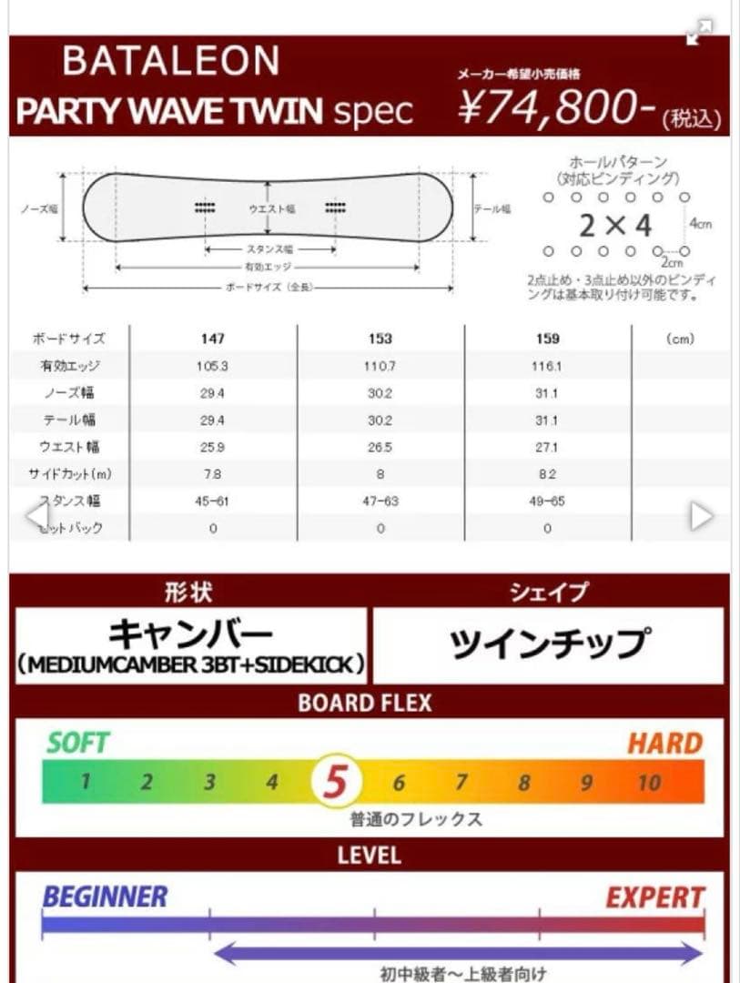 Bataleon スノーボード Party Wave Twin153