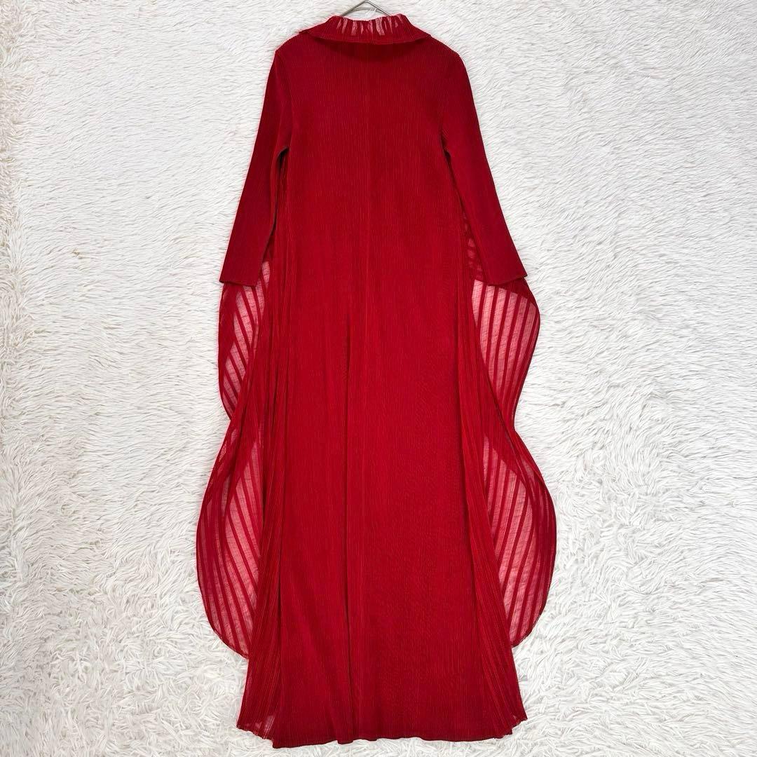 未使用級 ベルチューベリー プリーツ ドレス ロングワンピース 赤 フラワー装飾
