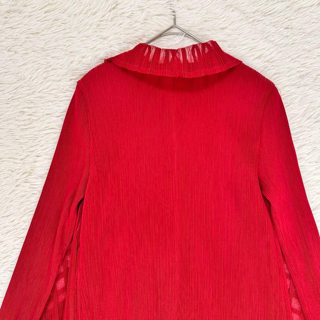 未使用級 ベルチューベリー プリーツ ドレス ロングワンピース 赤 フラワー装飾