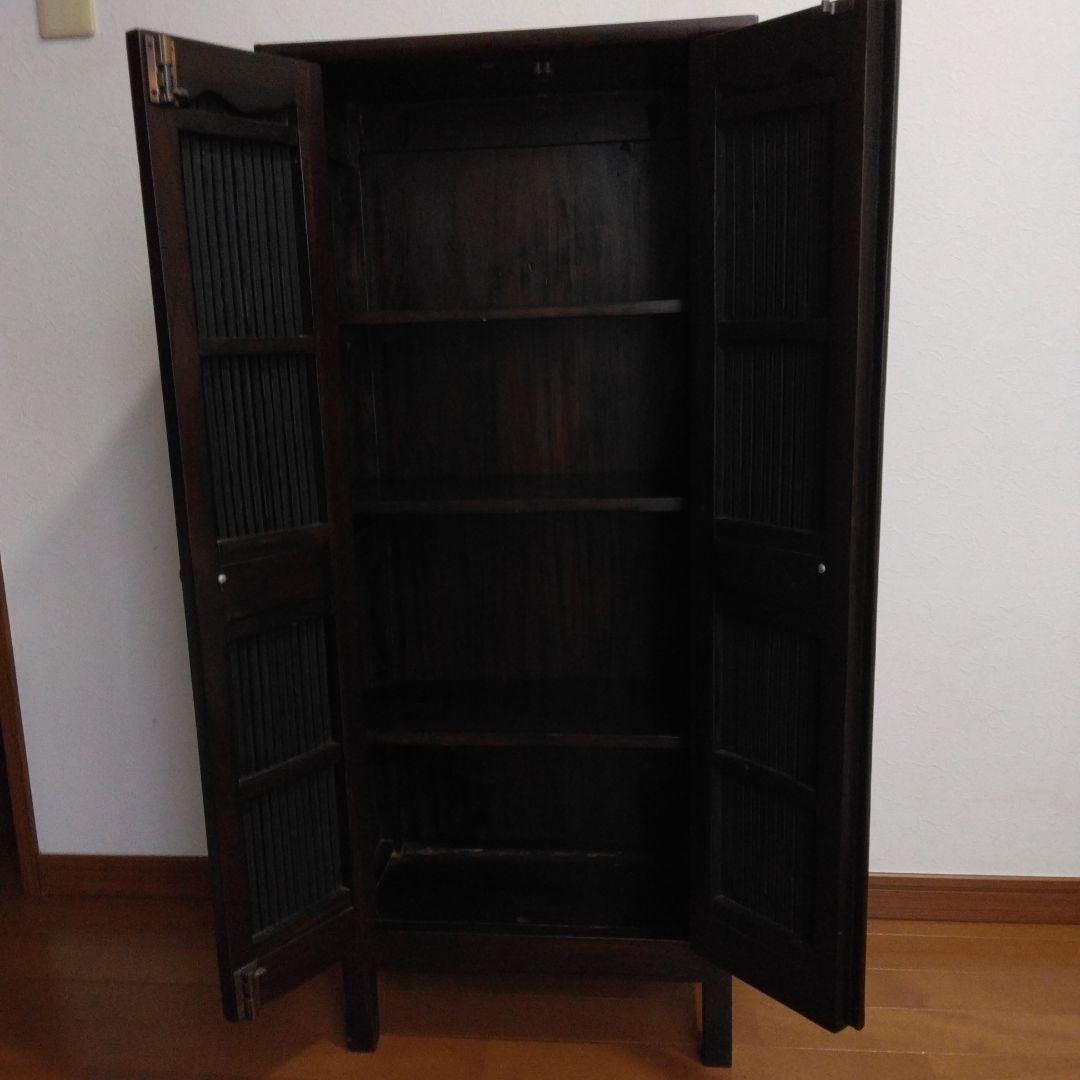 アジアンバンブー収納　木製キャビネット ダークブラウン