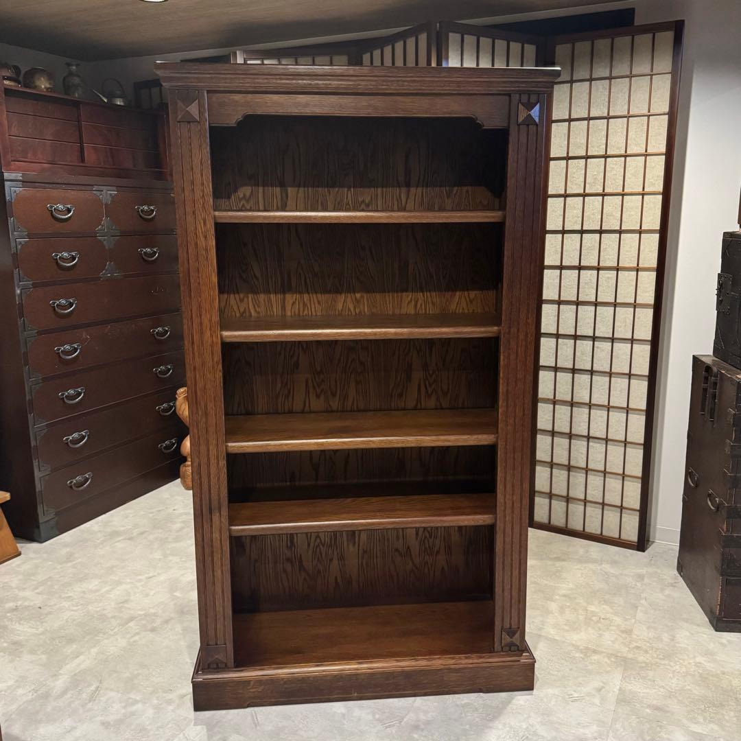 上質な重厚感☆国産旭川家具 EZO 飾り棚 本棚 ナラ材 高さ150cm