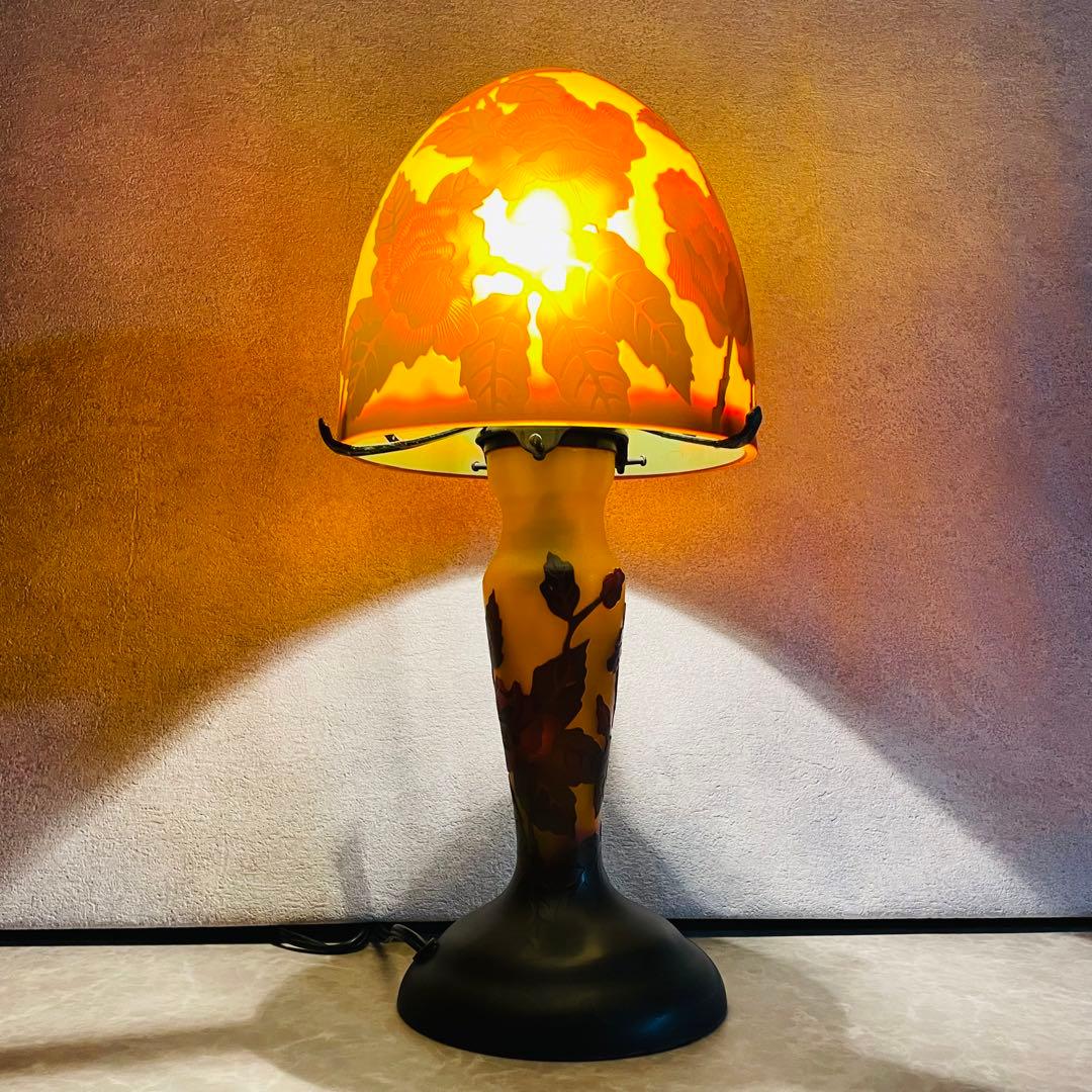 希少 ガレ風 スタンドライト スタンドライプ バラ 薔薇柄 アンティーク レトロ