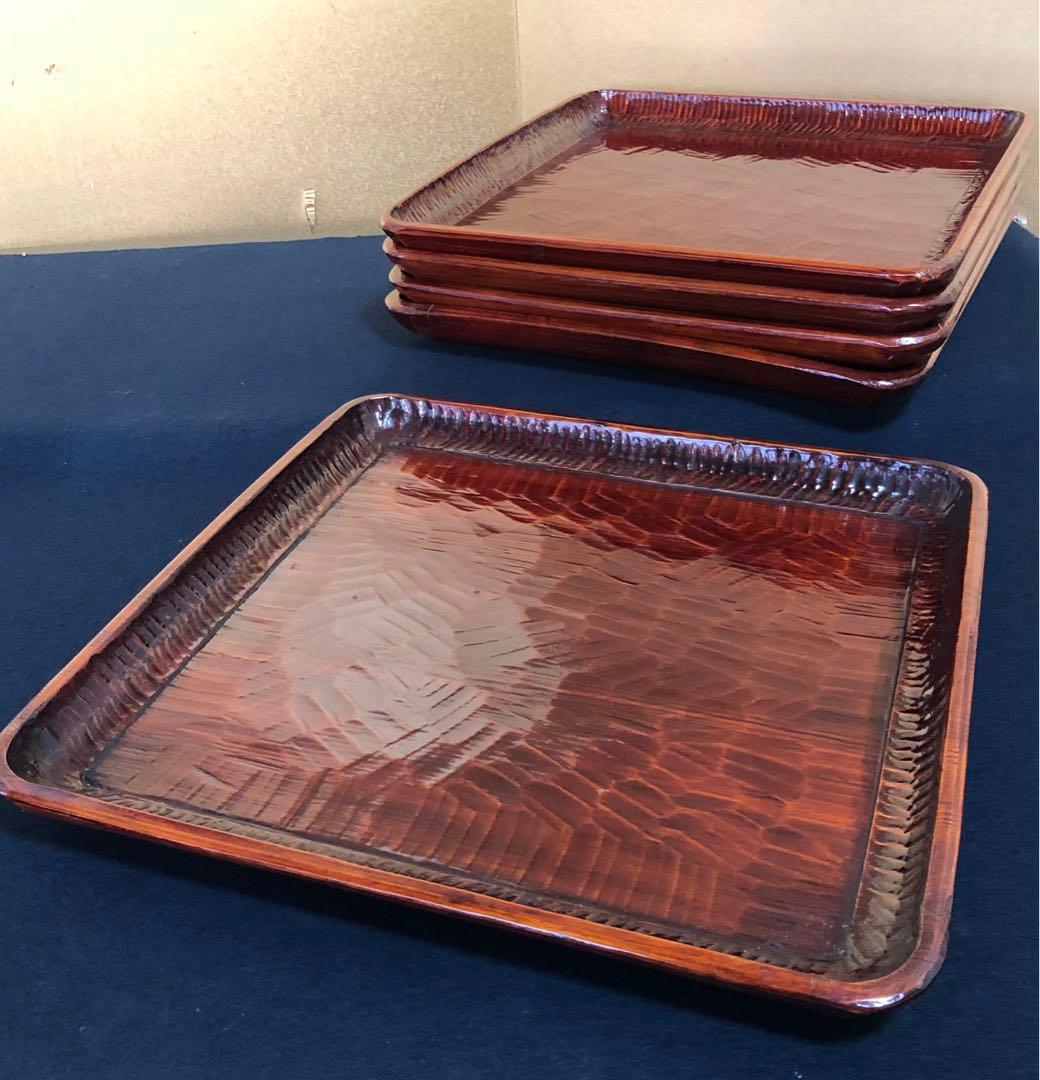 《レ》伝統工芸 讃岐彫 四方膳5客 讃岐膳 会席膳 刳抜 ② 251119え4