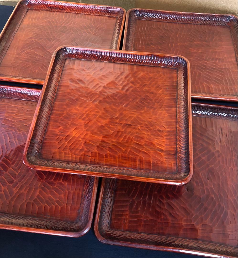 《レ》伝統工芸 讃岐彫 四方膳5客 讃岐膳 会席膳 刳抜 ② 251119え4