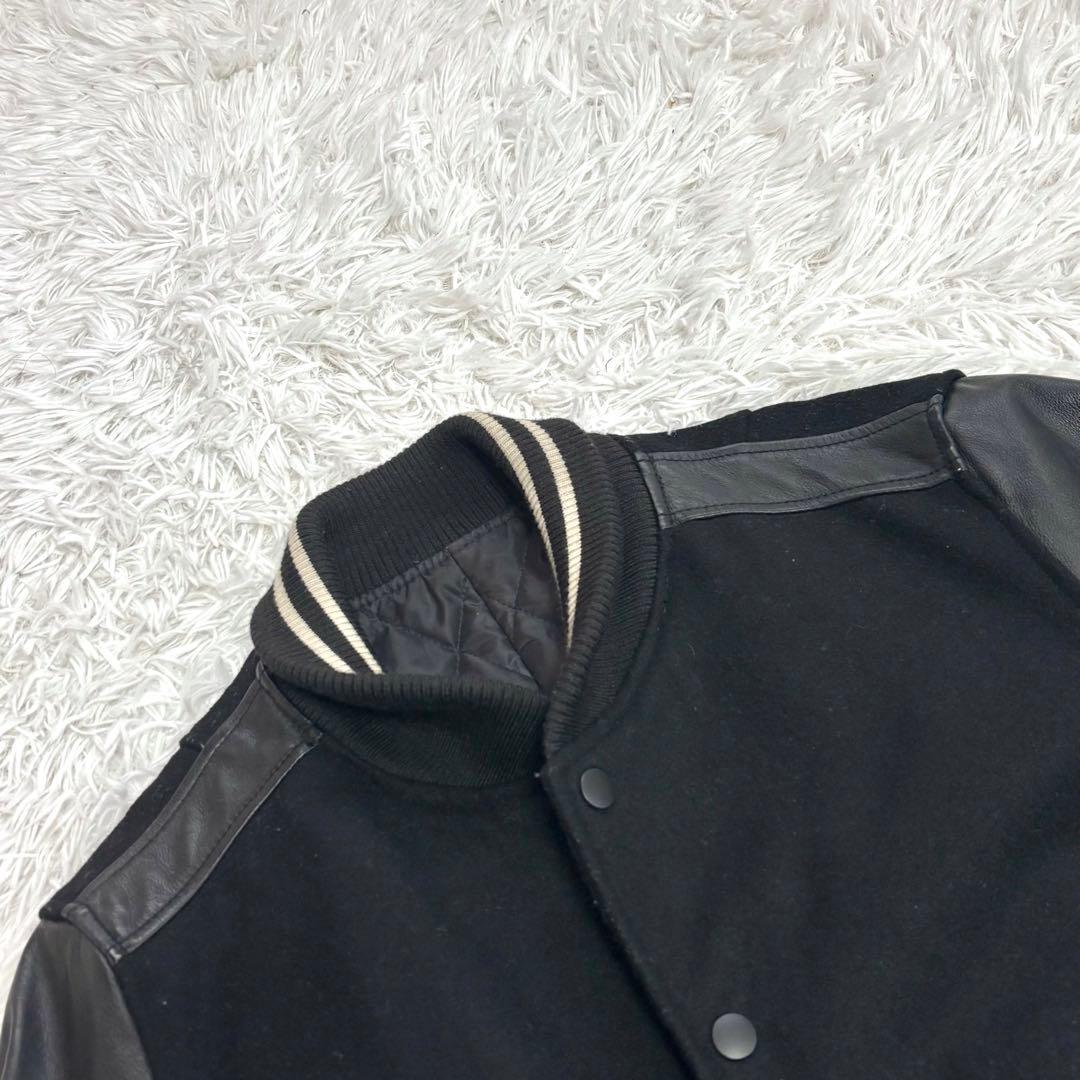 ✨美品✨SHIPS スタジャン ウール 牛革 レザー キルティング 黒ブラック